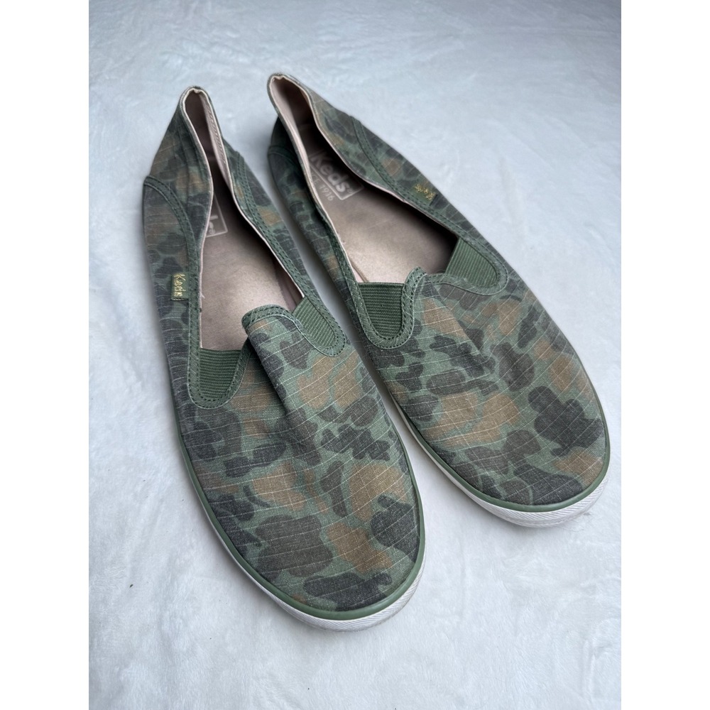 Keds Women Camo Canvas Slip On Sneakers Green Camouflage Flats WF55688M Size 10